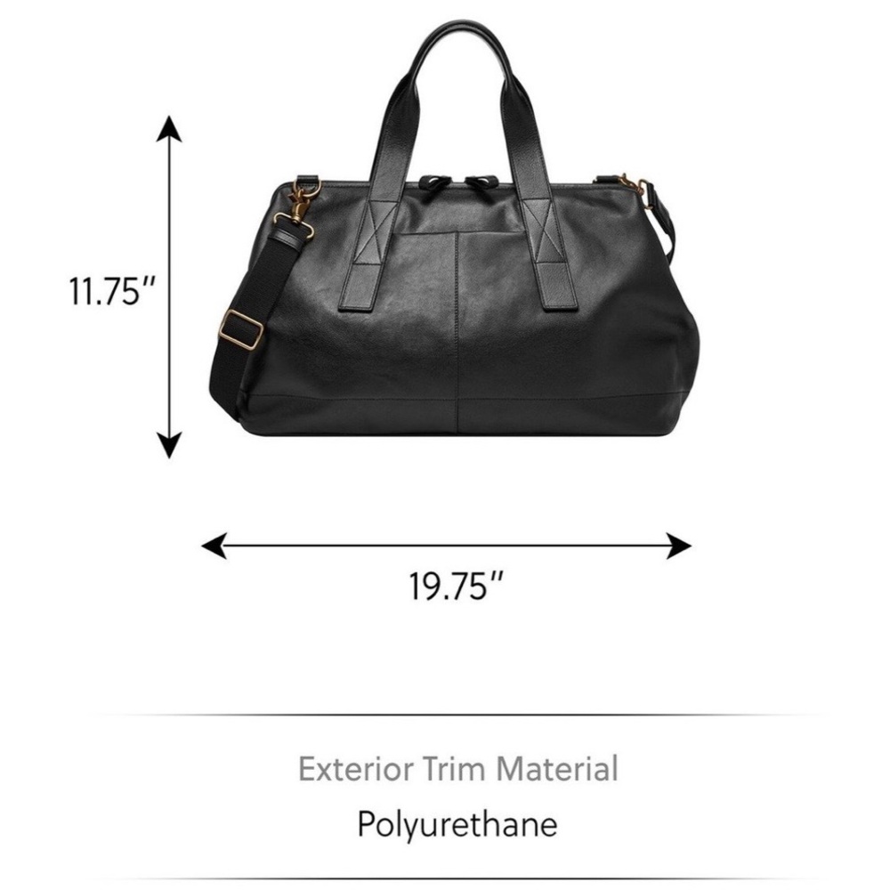 Fossil Kayden Duffle Bag Black Leather $550 Original Retail New With Tags - Picture 6 of 6
